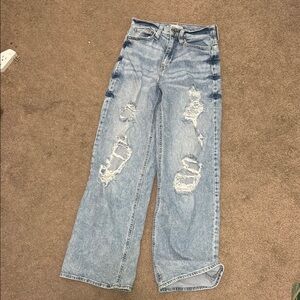 High Rise Blue Jeans- Wide Leg